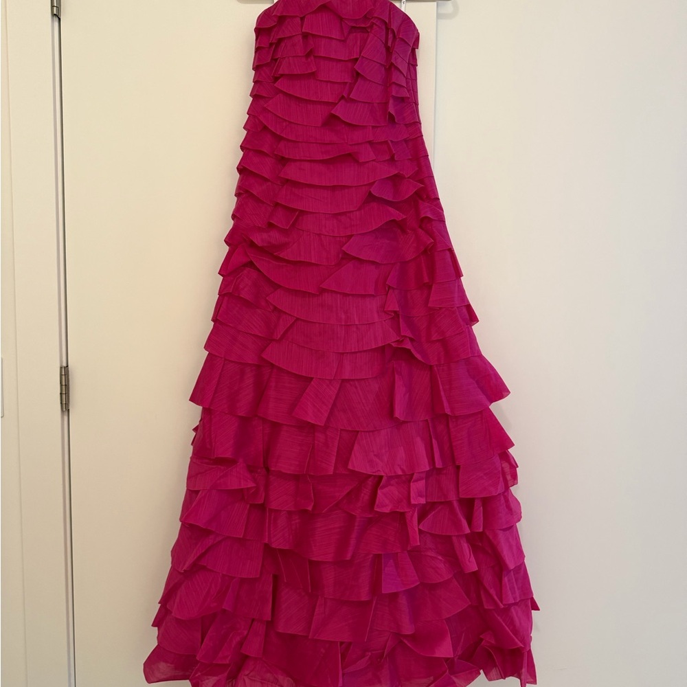 Aje Fuchsia Tiered Ruffle Strapless Maxi Dress - Picture 2 of 6